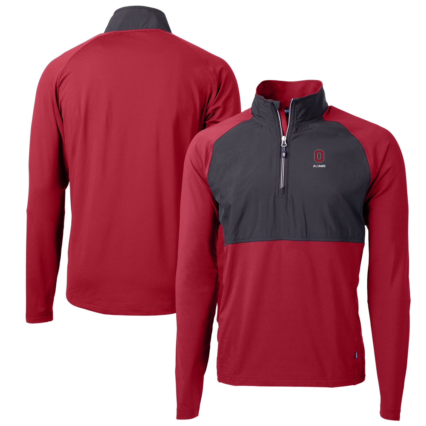 Men's Cutter & Buck Scarlet Ohio State Buckeyes Alumni Logo Adapt Eco Knit Hybrid Recycled Quarter-Zip Pullover Top
