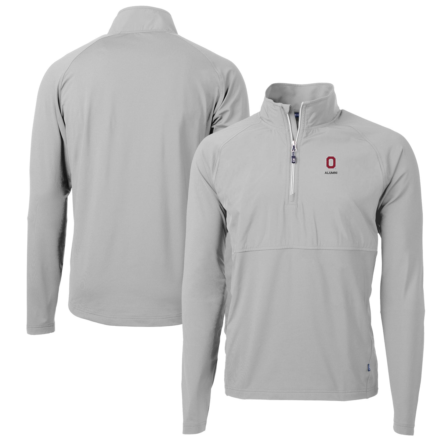 Men's Cutter & Buck Gray Ohio State Buckeyes Alumni Logo Adapt Eco Knit Hybrid Recycled Quarter-Zip Pullover Top