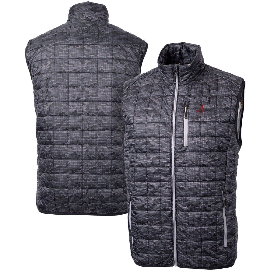 Men's Cutter & Buck Black Alabama Crimson Tide Alumni Logo Rainier PrimaLoft Eco Insulated Full-Zip Puffer Vest