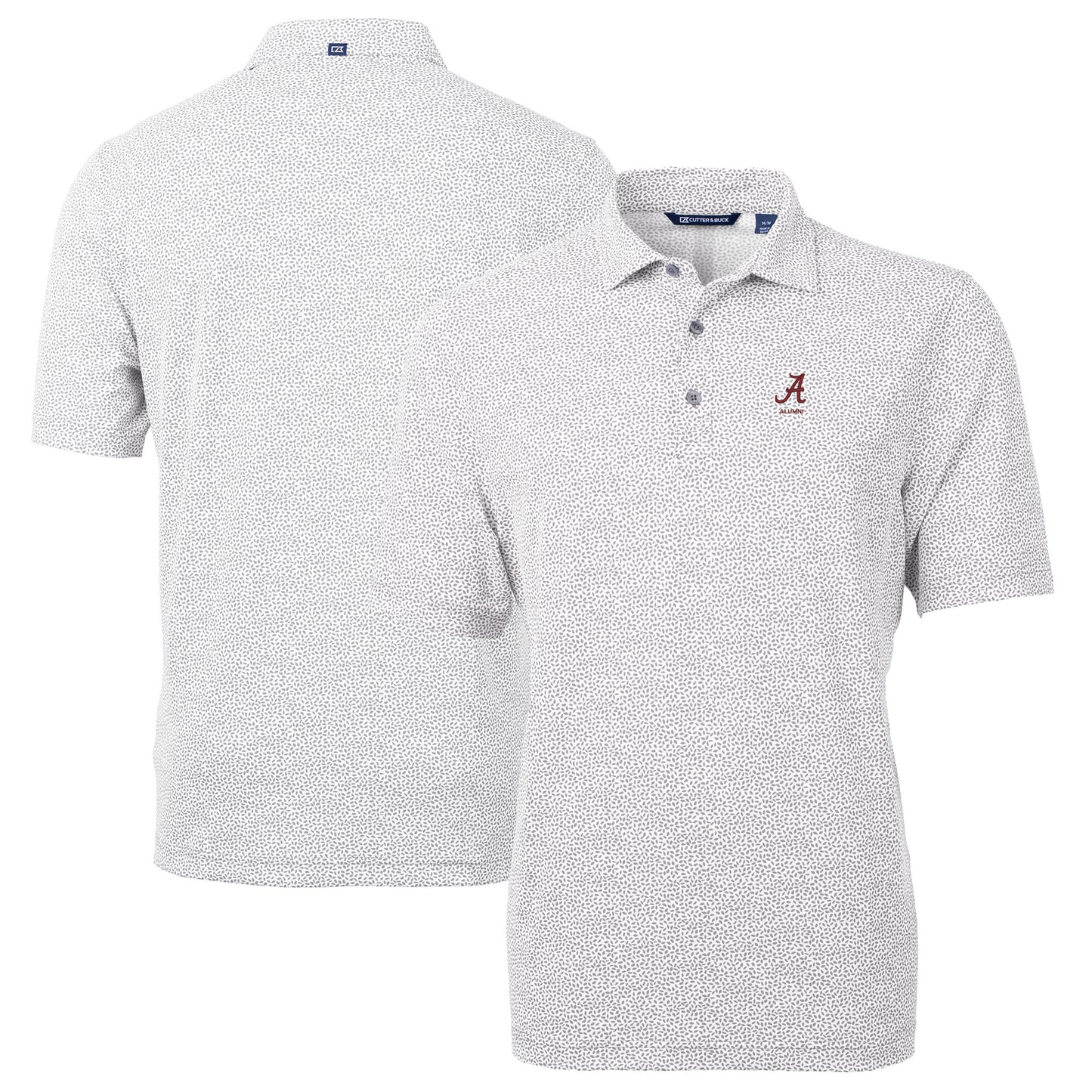 Men's Cutter & Buck Gray Alabama Crimson Tide Alumni Logo DryTec Virtue Eco Pique Botanical Print Recycled Polo