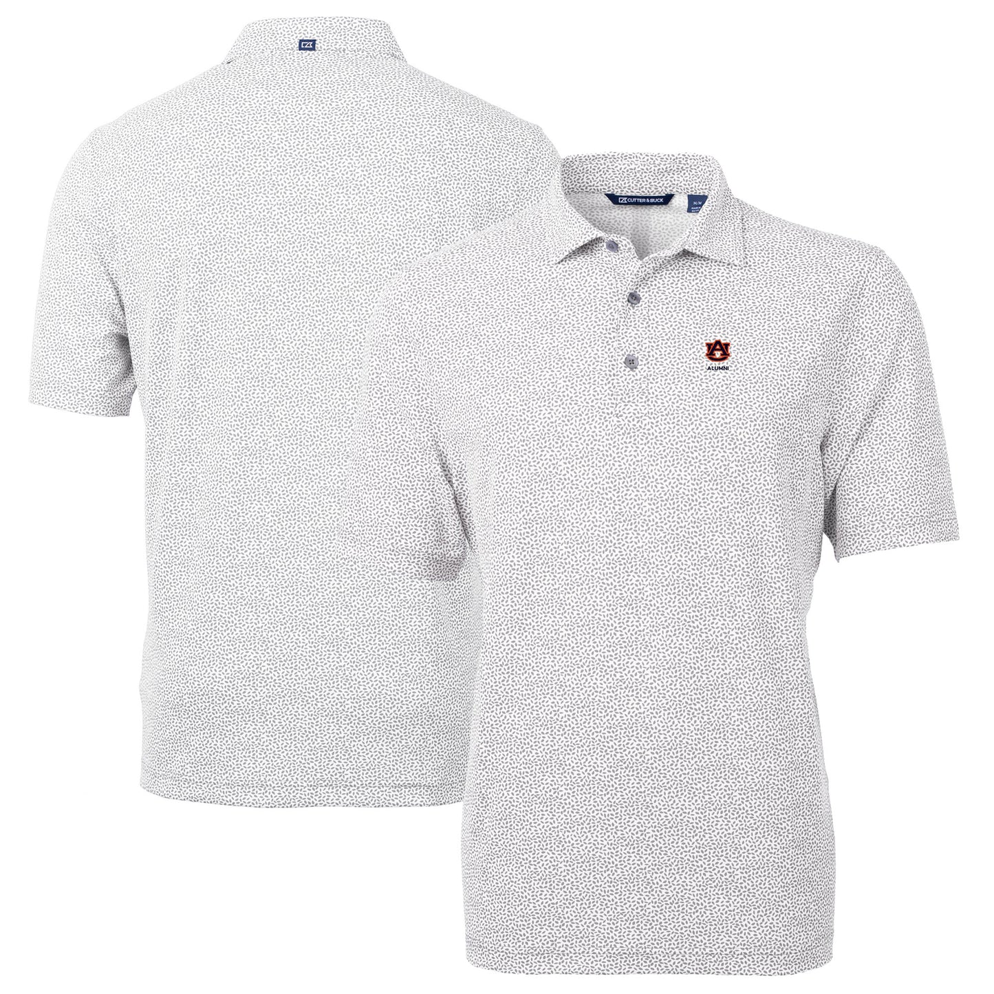 Men's Cutter & Buck Gray Auburn Tigers Alumni Logo DryTec Virtue Eco Pique Botanical Print Recycled Polo