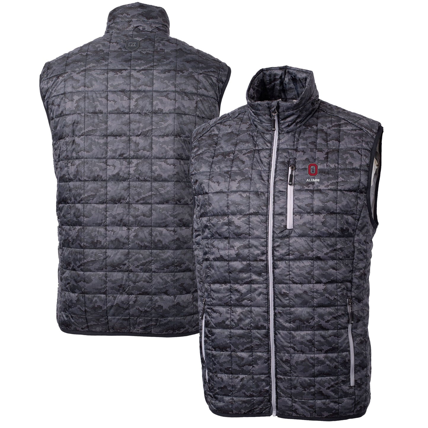 Men's Cutter & Buck Black Ohio State Buckeyes Alumni Logo Rainier PrimaLoft Eco Insulated Full-Zip Puffer Vest