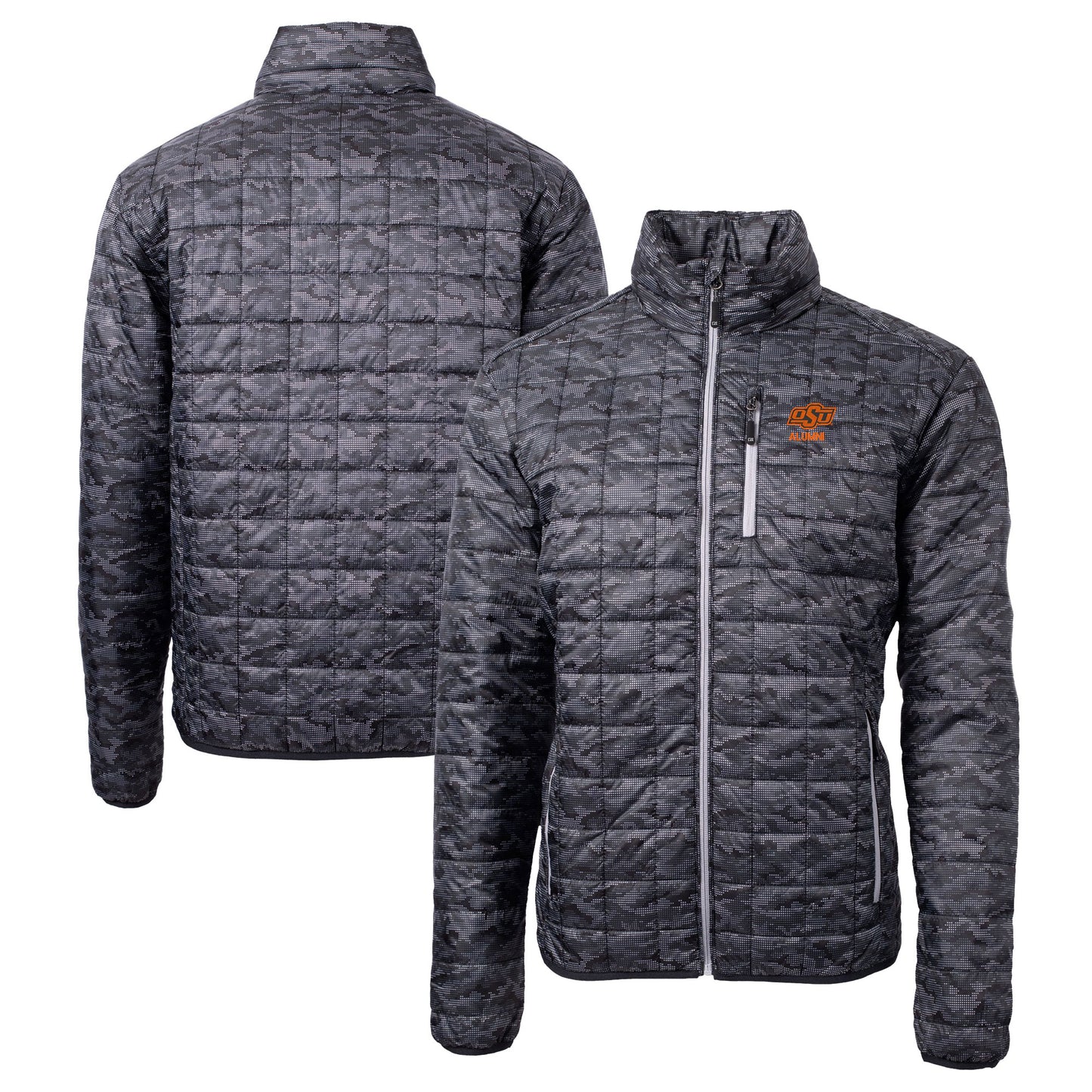 Men's Cutter & Buck Black Oklahoma State Cowboys Alumni Logo Rainier PrimaLoft Eco Insulated Full-Zip Puffer Jacket