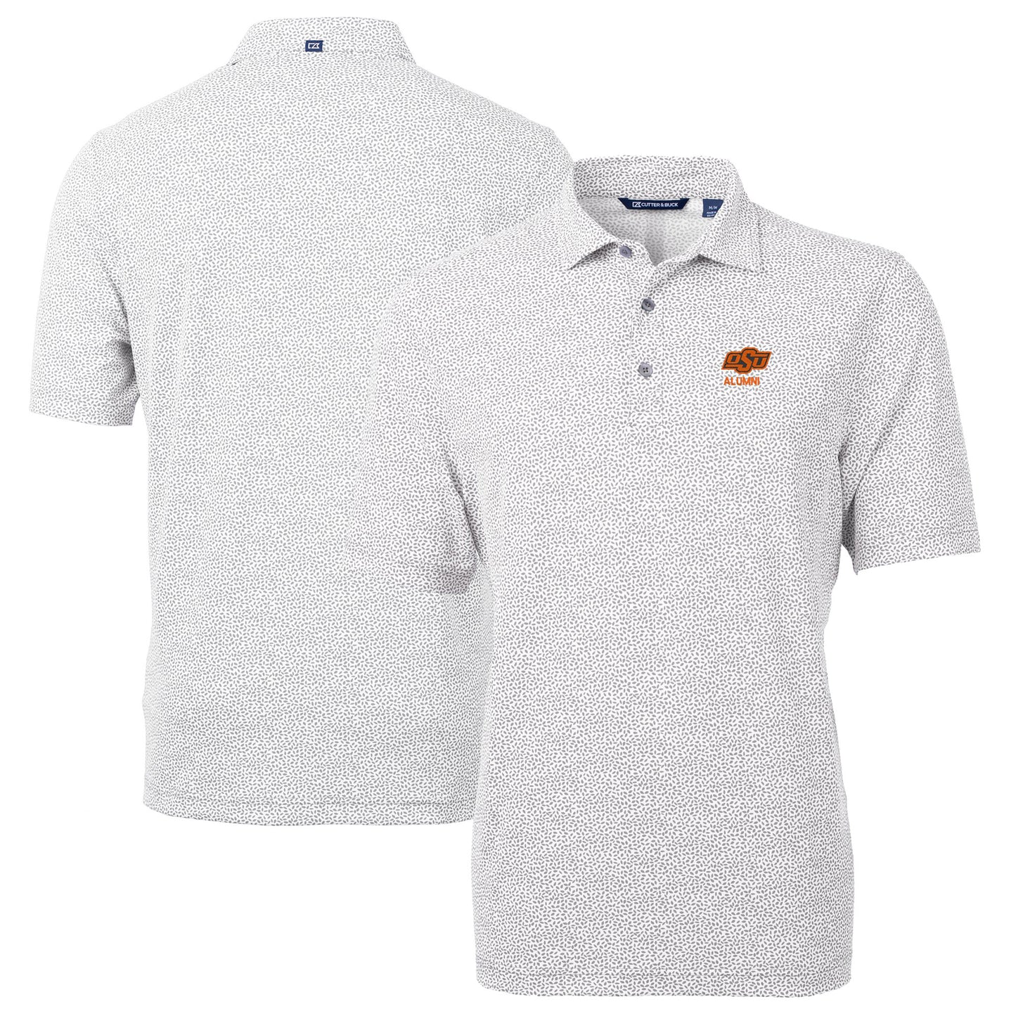 Men's Cutter & Buck Gray Oklahoma State Cowboys Alumni Logo DryTec Virtue Eco Pique Botanical Print Recycled Polo