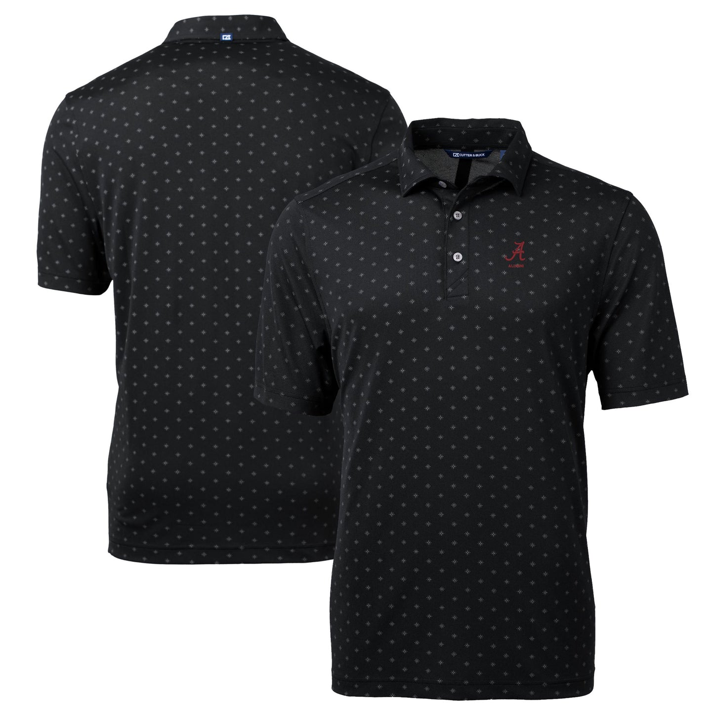 Men's Cutter & Buck Black Alabama Crimson Tide Alumni Logo Virtue Eco Pique Tile Print Recycled Polo