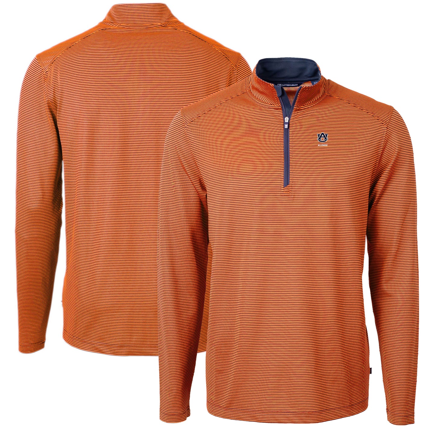 Men's Cutter & Buck Orange Auburn Tigers Alumni Logo DryTec Virtue Eco Pique Micro Stripe Recycled Quarter-Zip Pullover Top