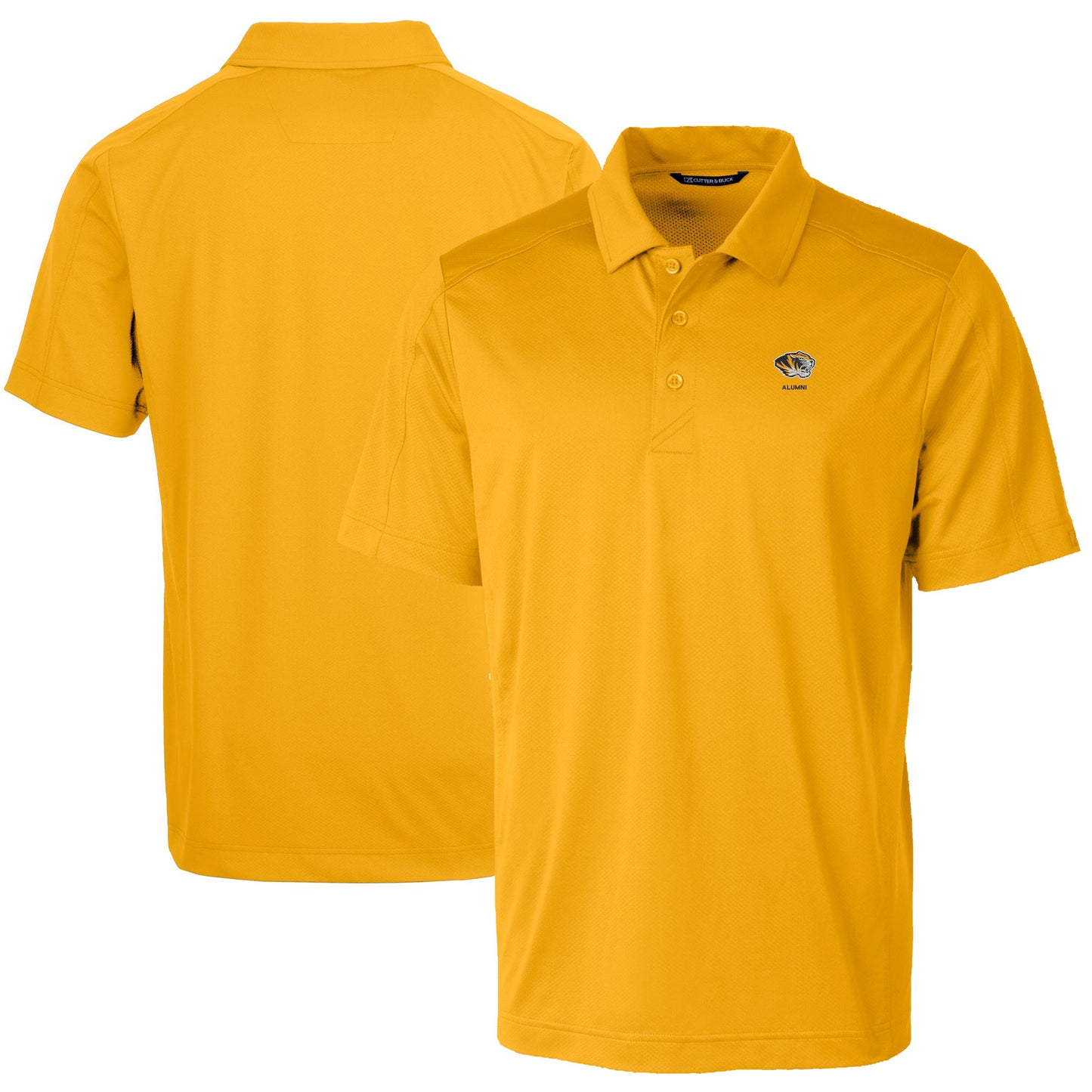 Men's Cutter & Buck Gold Missouri Tigers Alumni Logo Prospect Textured Stretch Polo