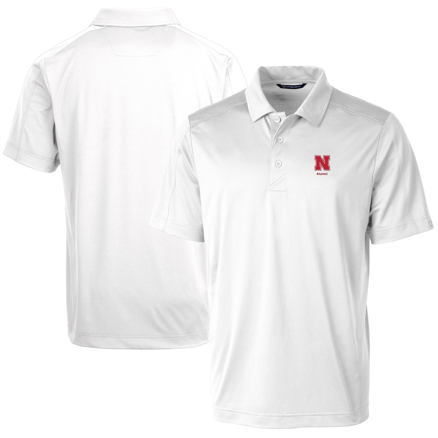 Men's Cutter & Buck White Nebraska Huskers Alumni Logo Prospect Textured Stretch Polo