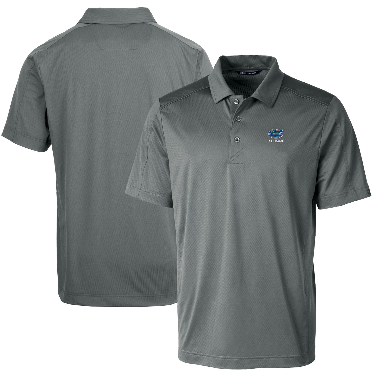 Men's Cutter & Buck Gray Florida Gators Alumni Logo Prospect Textured Stretch Polo