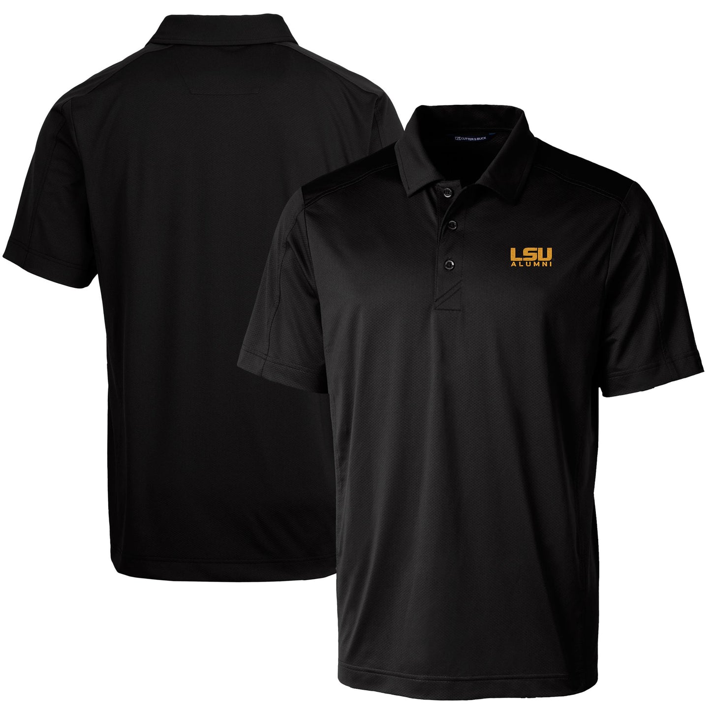 Men's Cutter & Buck Black LSU Tigers Alumni Logo Prospect Textured Stretch Polo