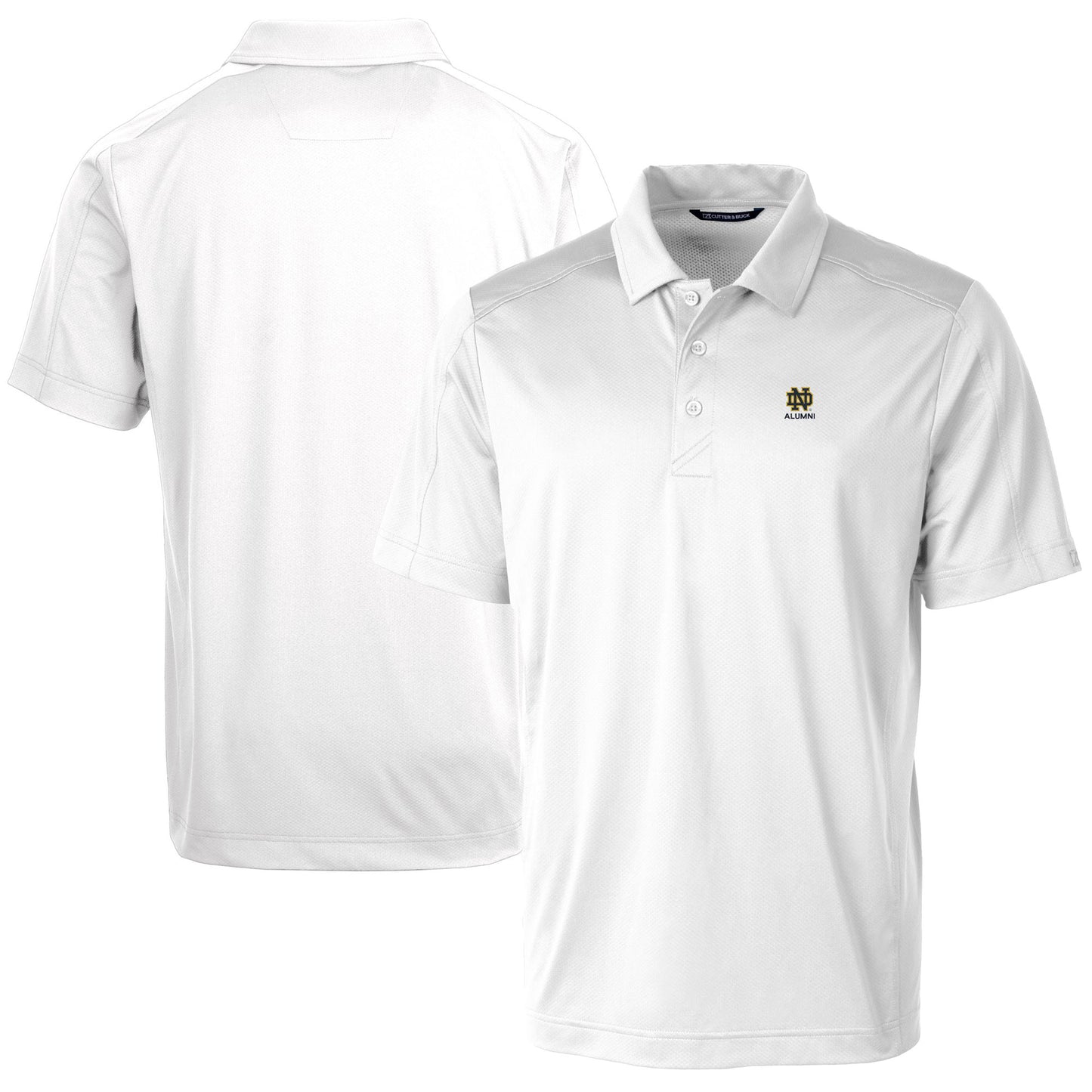 Men's Cutter & Buck White Notre Dame Fighting Irish Alumni Logo Prospect Textured Stretch Polo