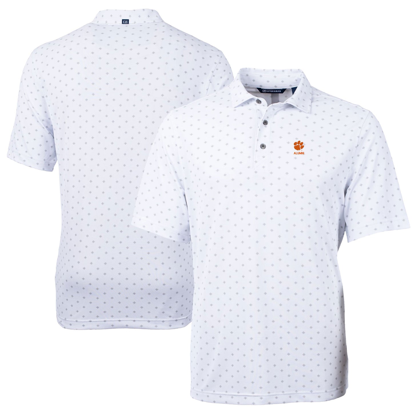 Men's Cutter & Buck White Clemson Tigers Alumni Logo Virtue Eco Pique Tile Print Recycled Polo