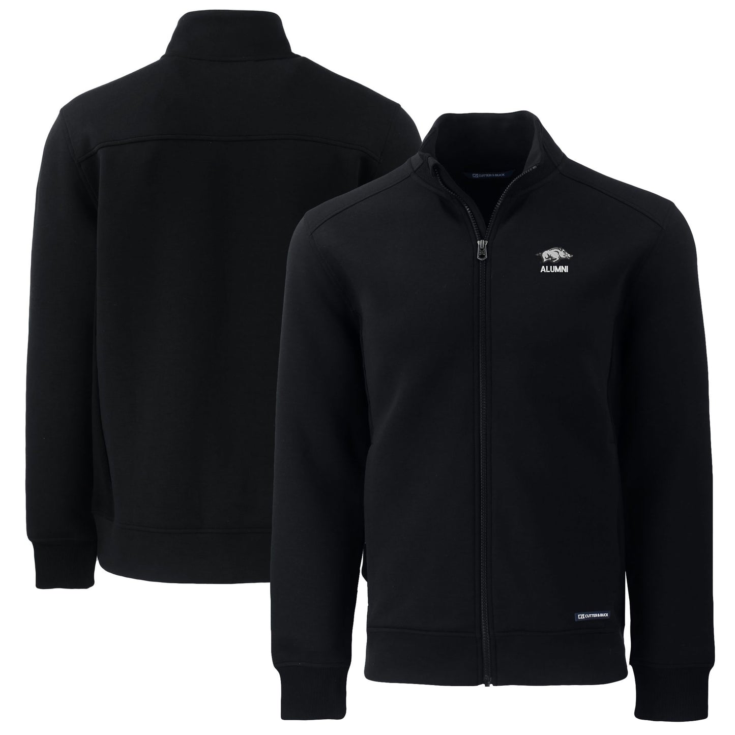 Men's Cutter & Buck Black Arkansas Razorbacks Alumni Logo Roam Eco Recycled Full-Zip Jacket