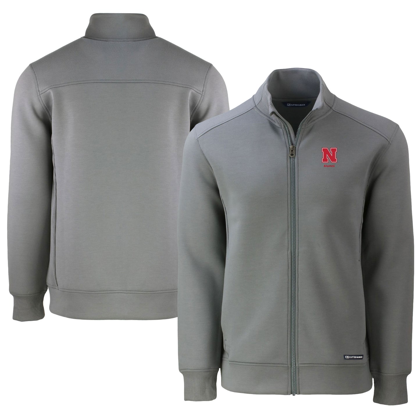 Men's Cutter & Buck Gray Nebraska Huskers Alumni Logo Roam Eco Recycled Full-Zip Jacket