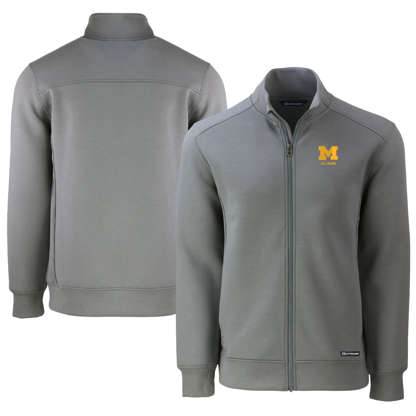 Men's Cutter & Buck Gray Michigan Wolverines Alumni Logo Roam Eco Recycled Full-Zip Jacket