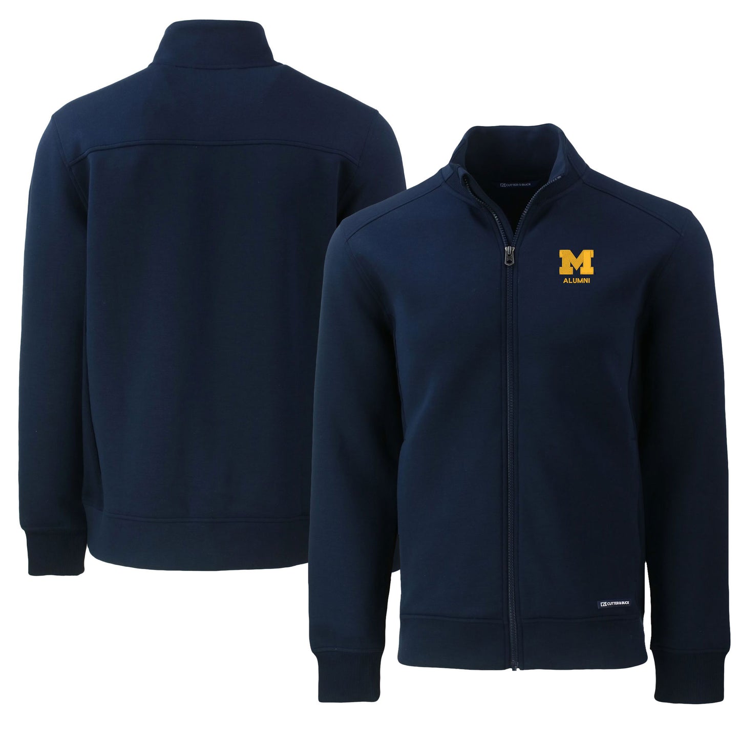Men's Cutter & Buck Navy Michigan Wolverines Alumni Logo Roam Eco Recycled Full-Zip Jacket