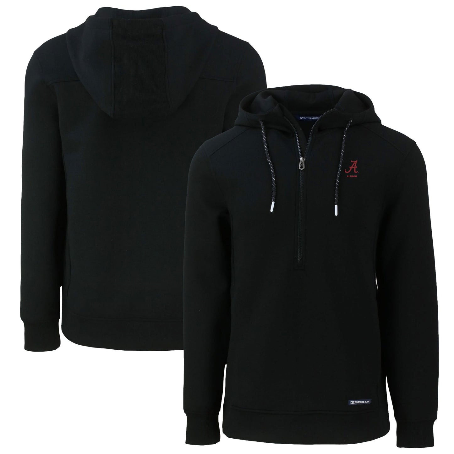 Men's Cutter & Buck Black Alabama Crimson Tide Alumni Logo Roam Eco Recycled Half-Zip Pullover Hoodie