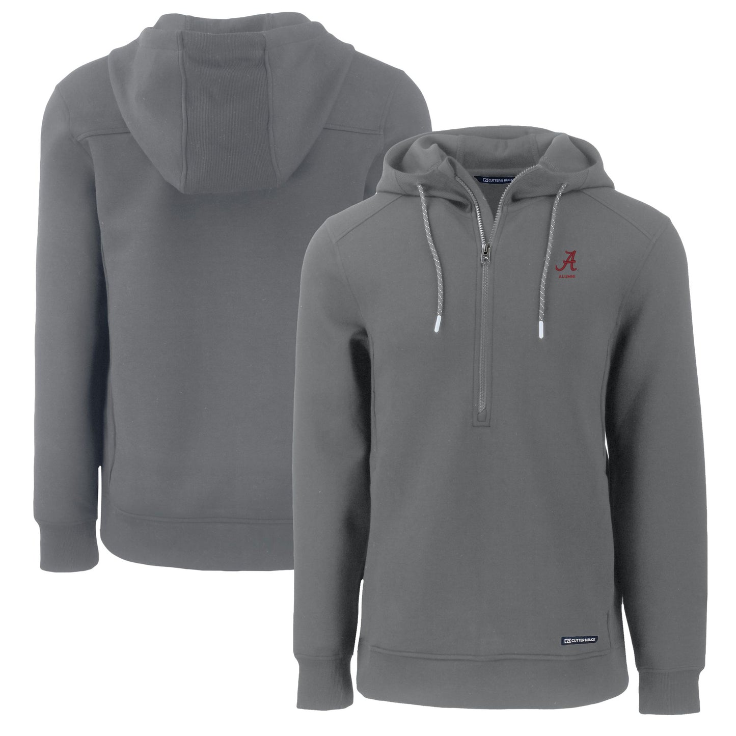 Men's Cutter & Buck Gray Alabama Crimson Tide Alumni Logo Roam Eco Recycled Half-Zip Pullover Hoodie