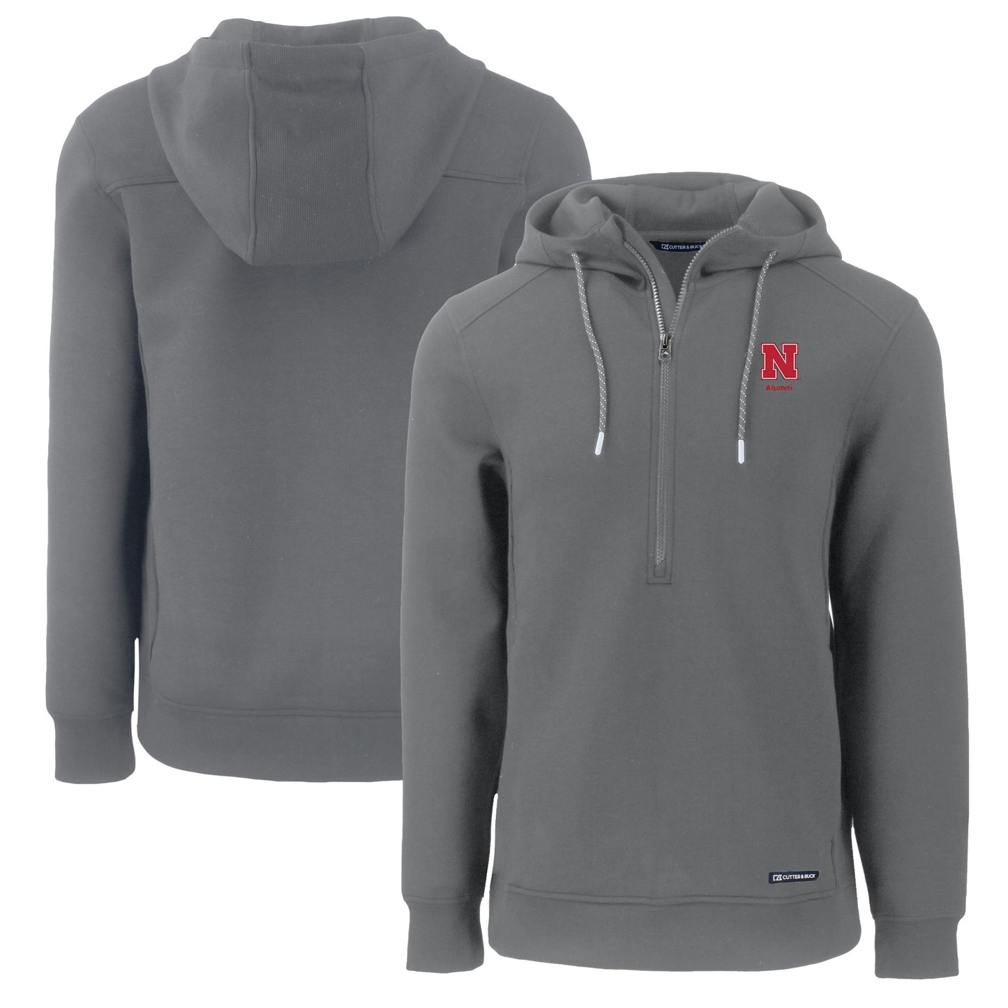 Men's Cutter & Buck Gray Nebraska Huskers Alumni Logo Roam Eco Recycled Half-Zip Pullover Hoodie