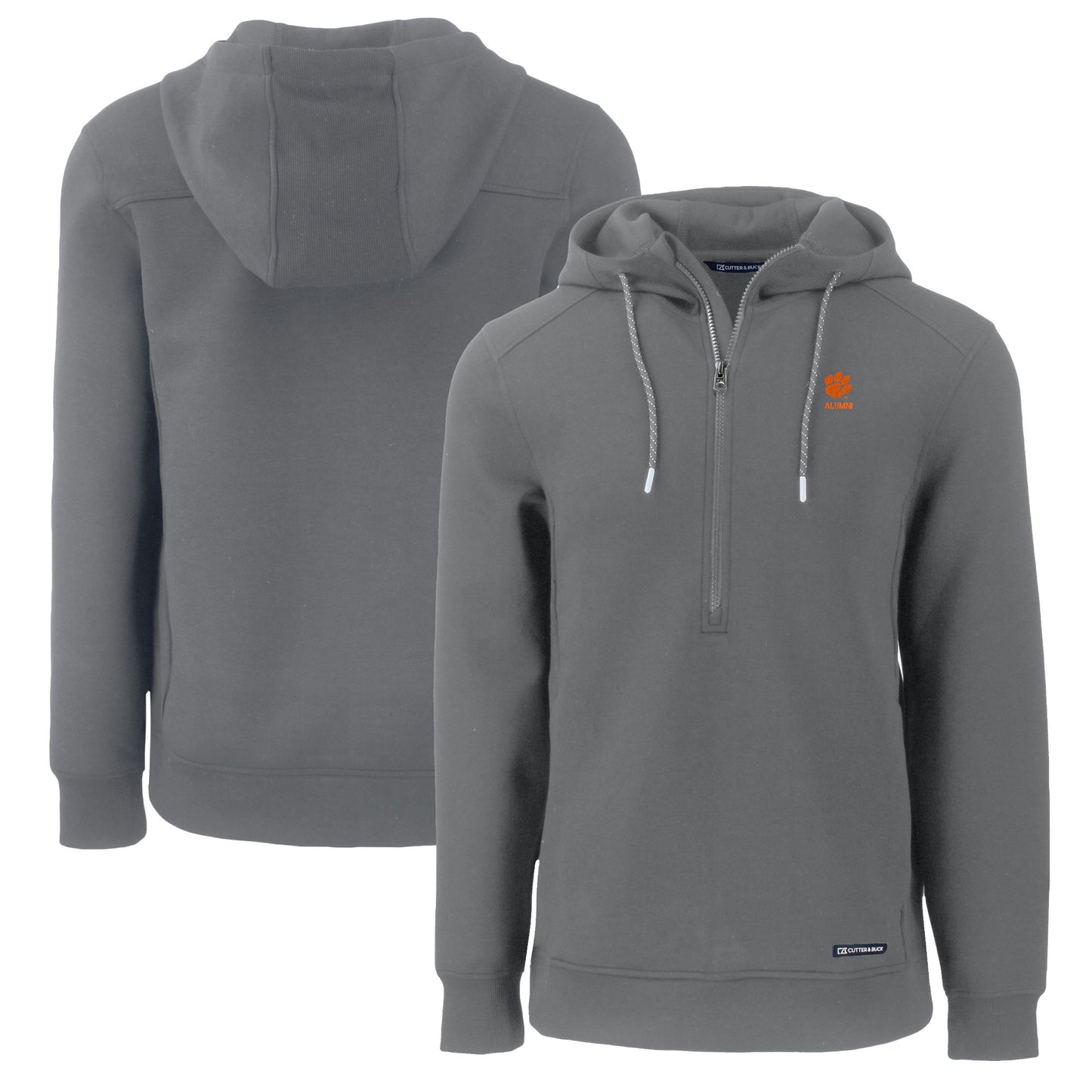 Men's Cutter & Buck Gray Clemson Tigers Alumni Logo Roam Eco Recycled Half-Zip Pullover Hoodie