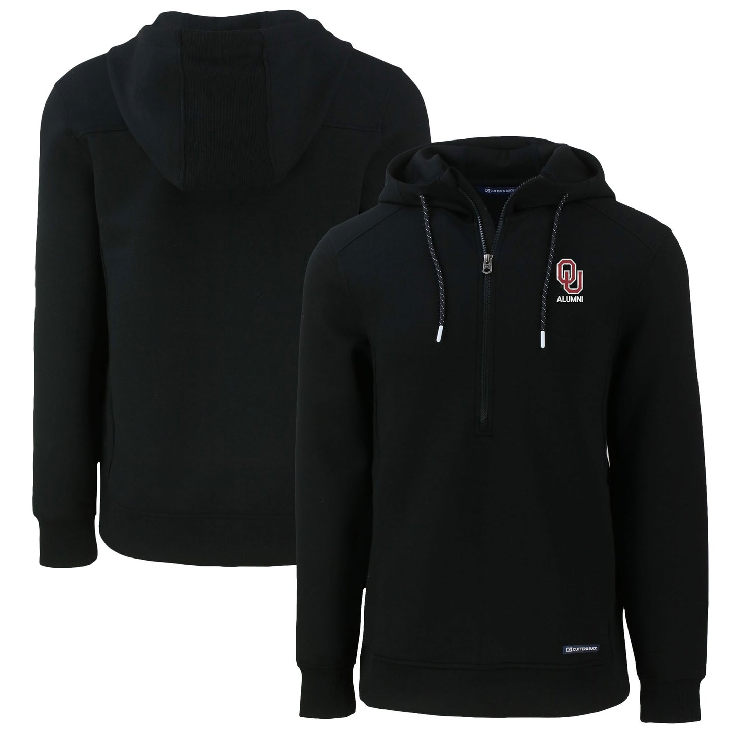 Men's Cutter & Buck Black Oklahoma Sooners Alumni Logo Roam Eco Recycled Half-Zip Pullover Hoodie