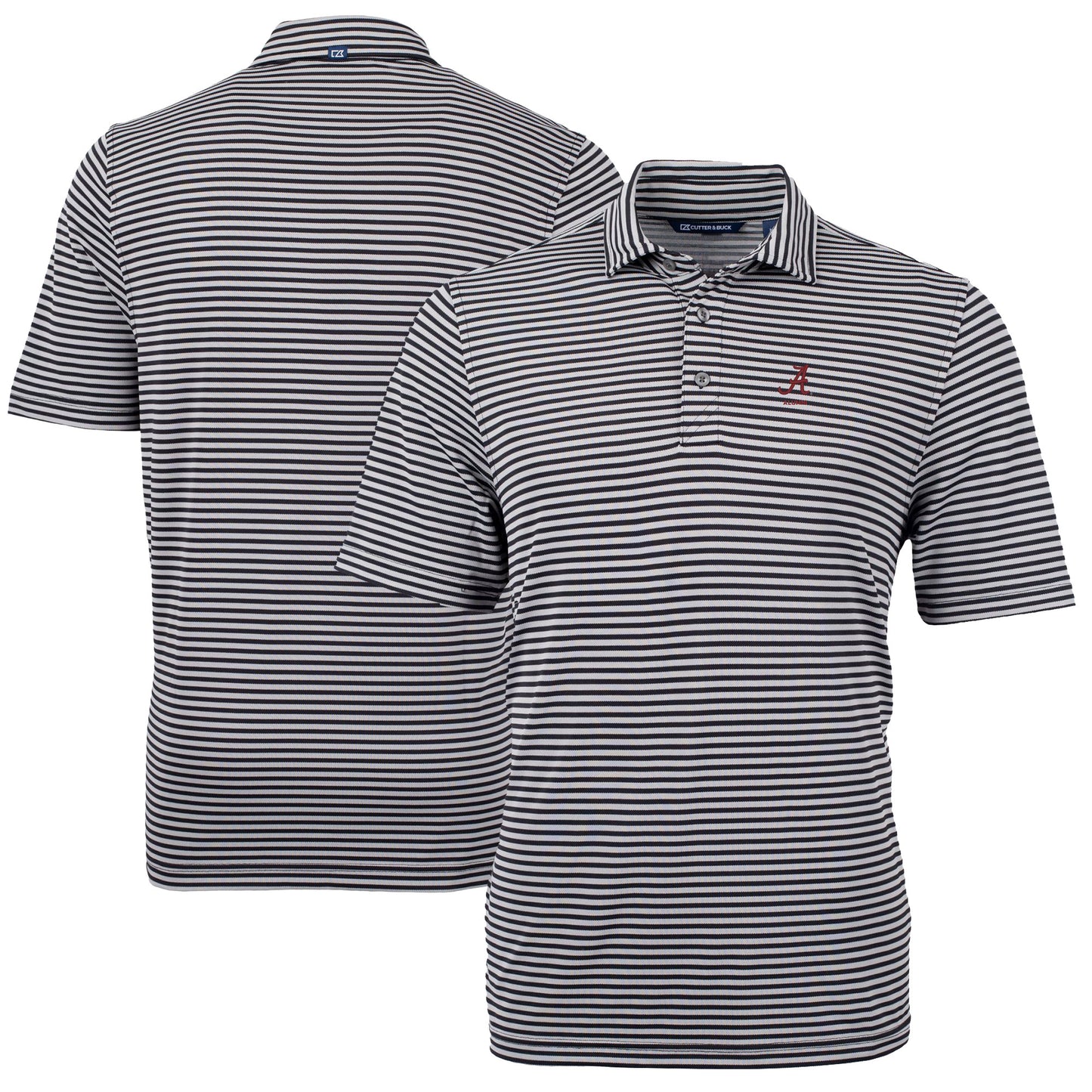 Men's Cutter & Buck Black Alabama Crimson Tide Alumni Logo Virtue Eco Pique Stripe Recycled Polo