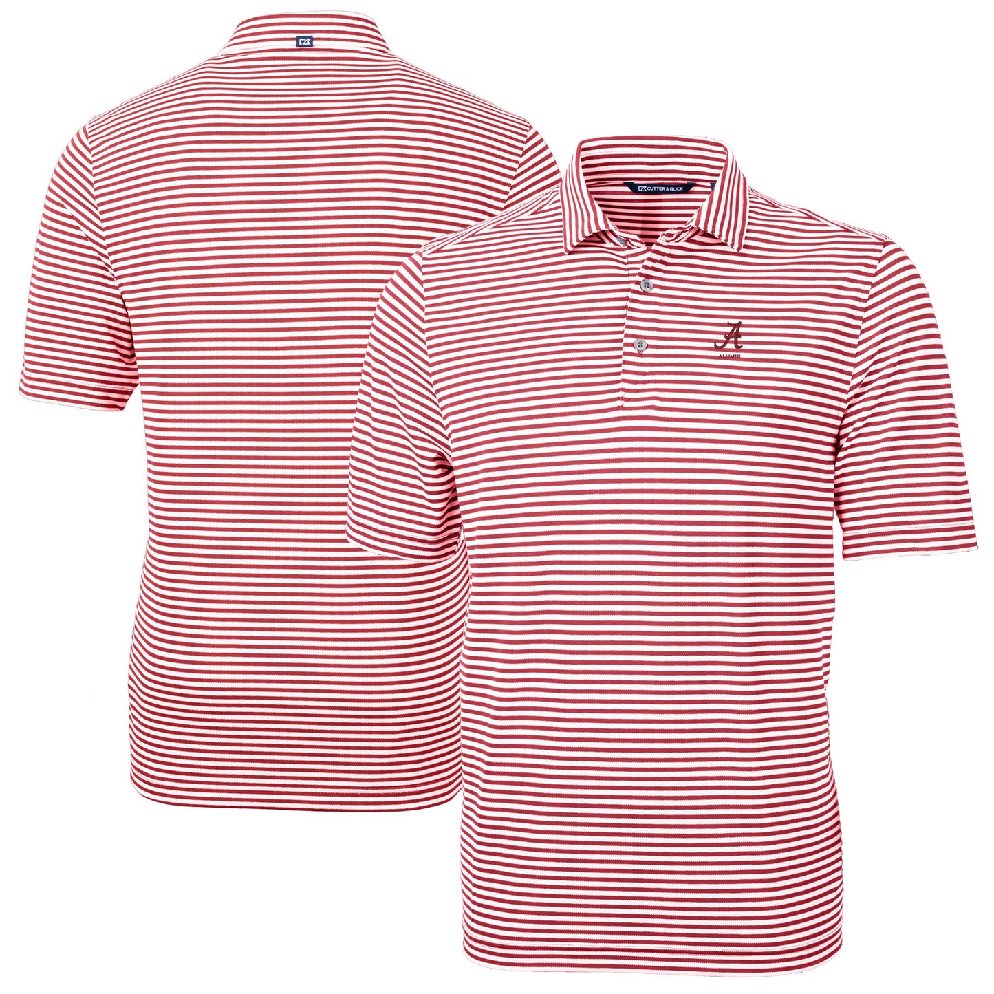 Men's Cutter & Buck Crimson Alabama Crimson Tide Alumni Logo Virtue Eco Pique Stripe Recycled Polo