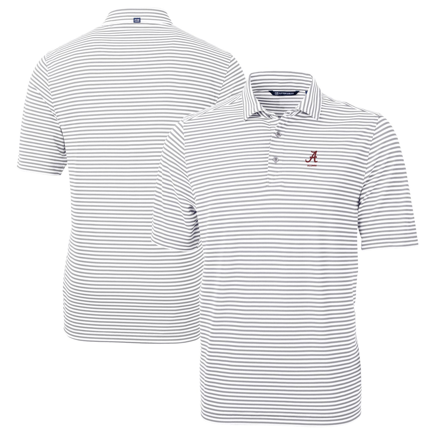 Men's Cutter & Buck Gray Alabama Crimson Tide Alumni Logo Virtue Eco Pique Stripe Recycled Polo