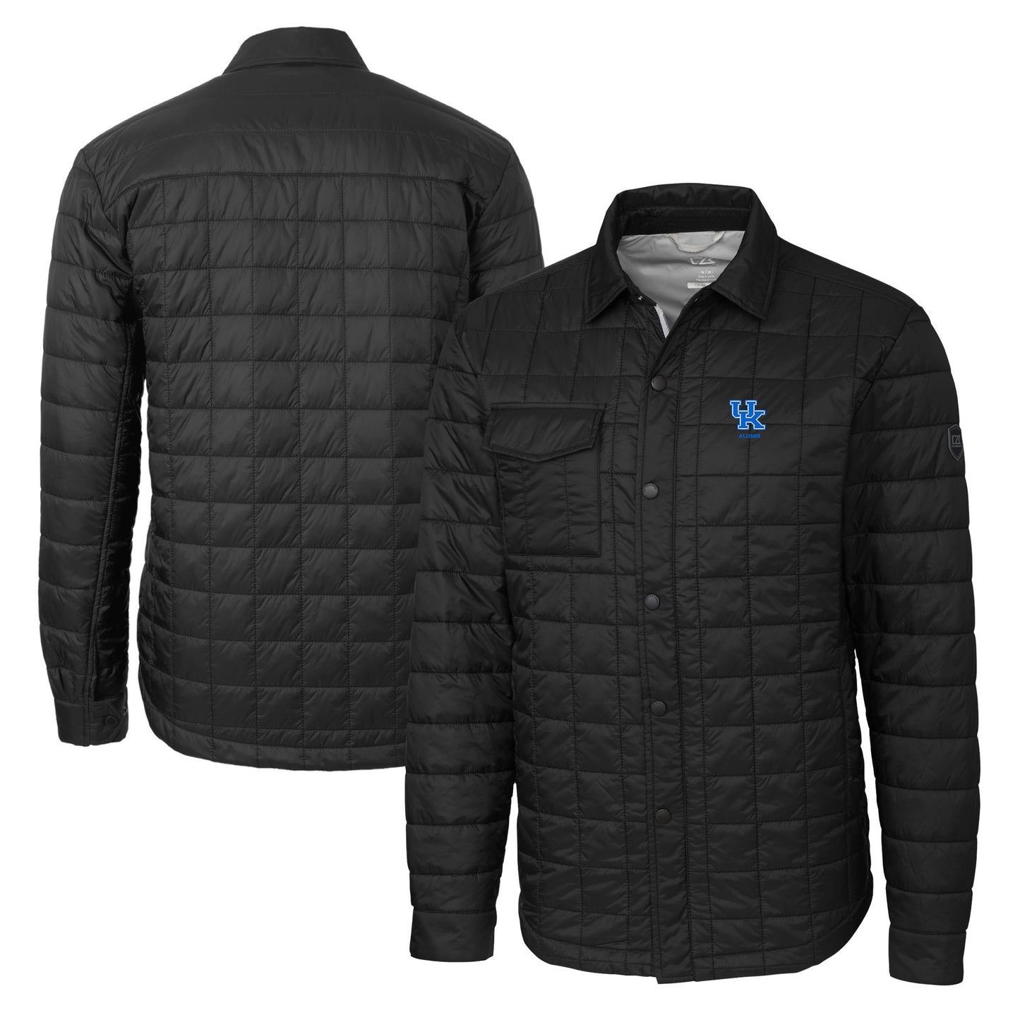 Men's Cutter & Buck Black Kentucky Wildcats Alumni Logo Rainier PrimaLoft Eco Insulated Quilted Button-Up Shacket