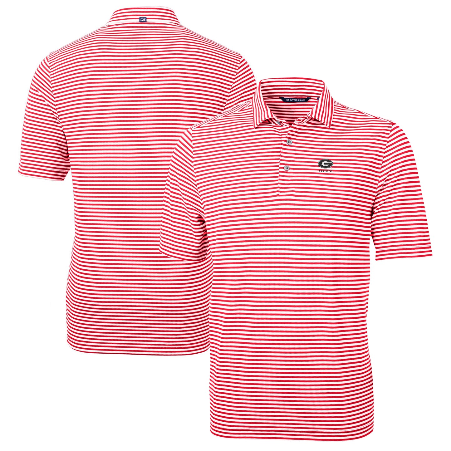 Men's Cutter & Buck Red Georgia Bulldogs Alumni Logo Virtue Eco Pique Stripe Recycled Polo