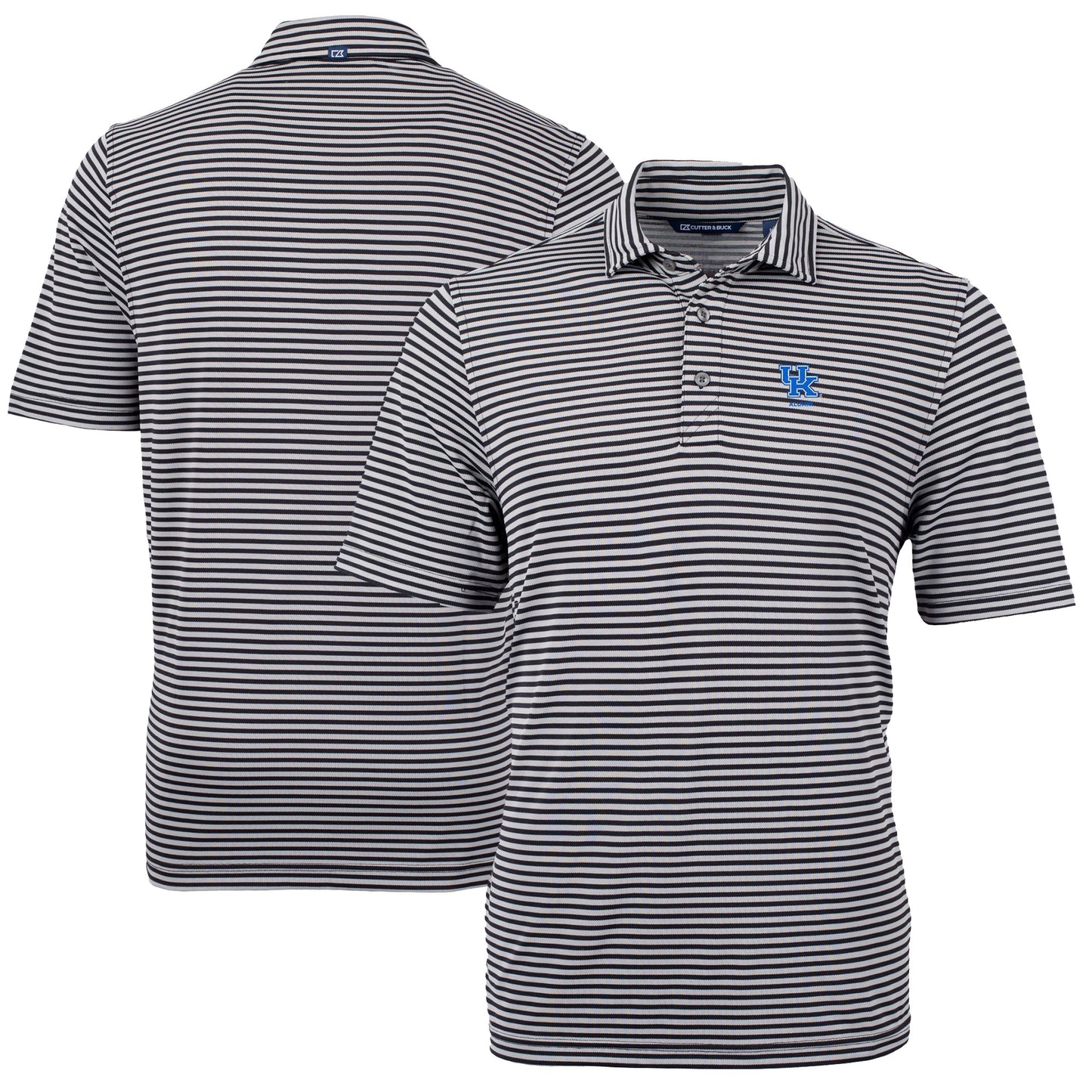 Men's Cutter & Buck Black Kentucky Wildcats Alumni Logo Virtue Eco Pique Stripe Recycled Polo