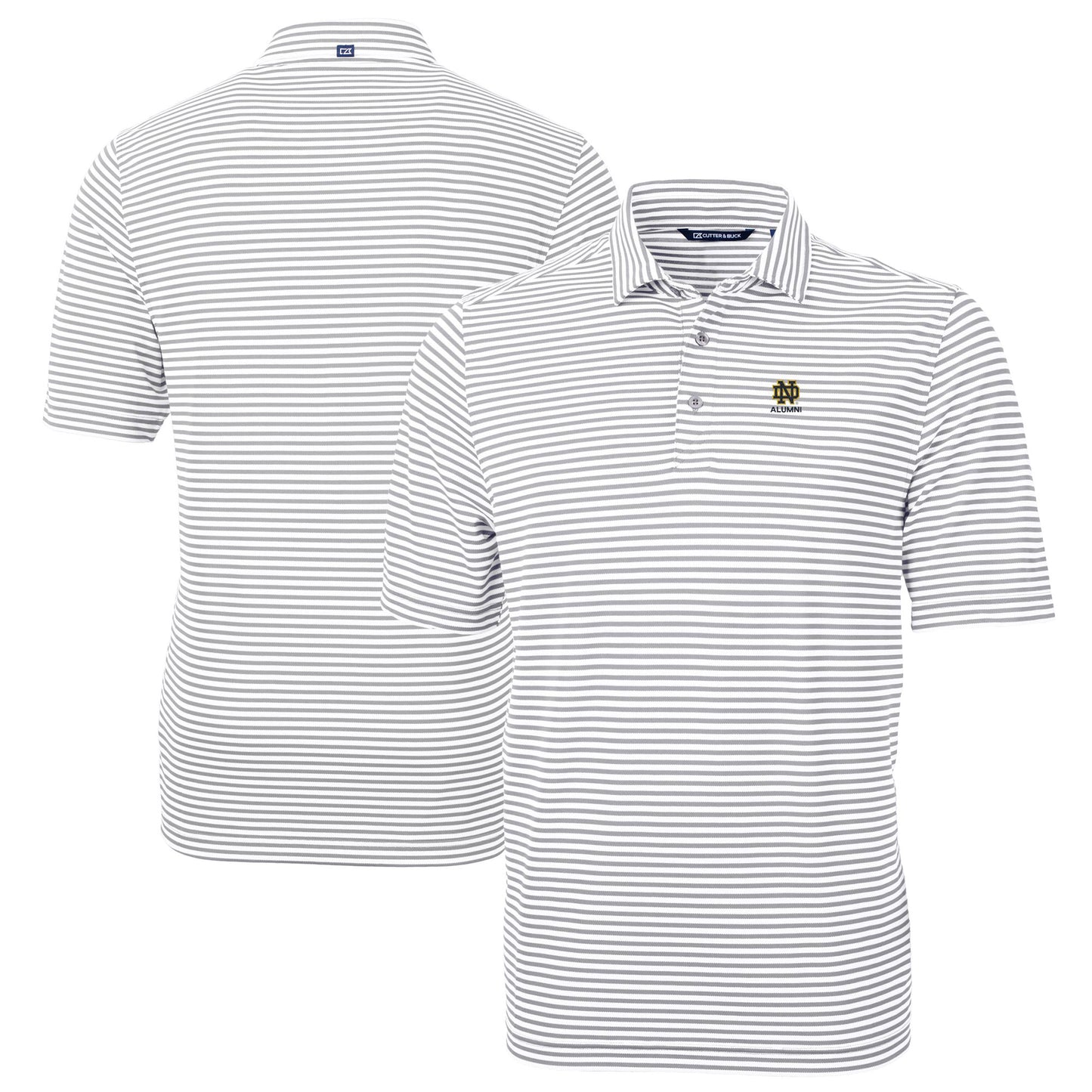 Men's Cutter & Buck Gray Notre Dame Fighting Irish Alumni Logo Virtue Eco Pique Stripe Recycled Polo