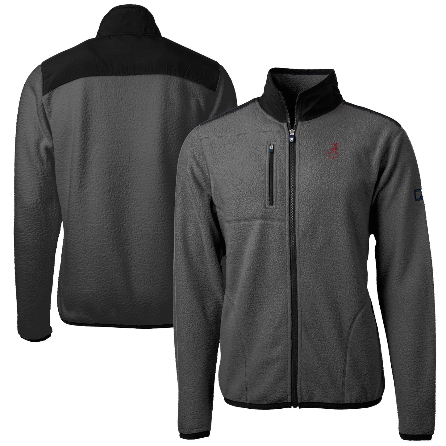 Men's Cutter & Buck Gray Alabama Crimson Tide Alumni Logo Cascade Eco Sherpa Fleece Full-Zip Jacket
