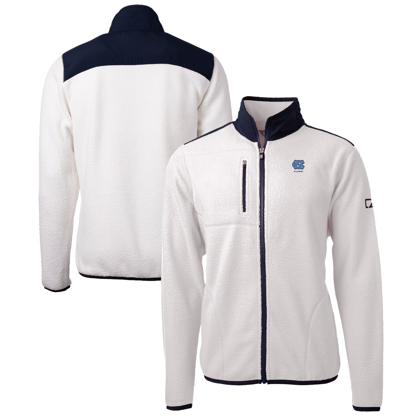 Men's Cutter & Buck Oatmeal North Carolina Tar Heels Alumni Logo Cascade Eco Sherpa Fleece Full-Zip Jacket