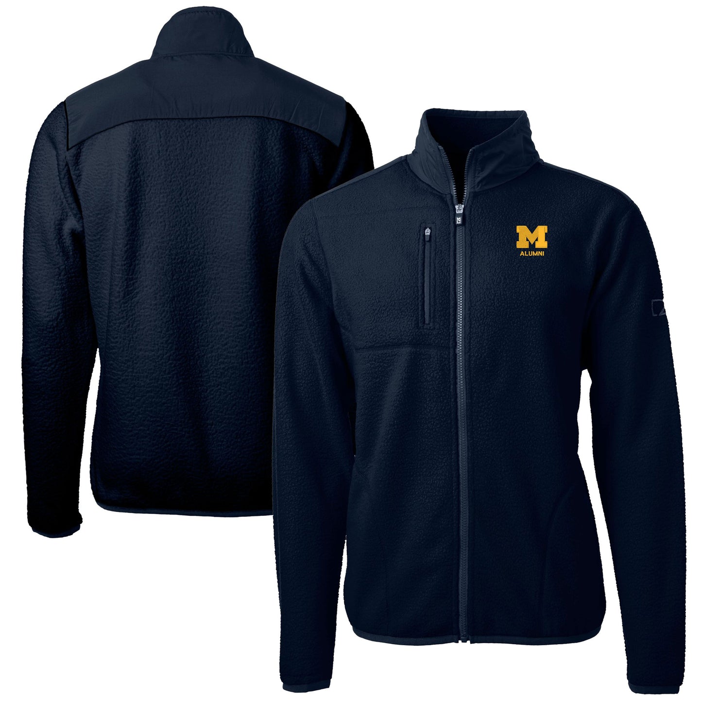 Men's Cutter & Buck Navy Michigan Wolverines Alumni Logo Cascade Eco Sherpa Fleece Full-Zip Jacket