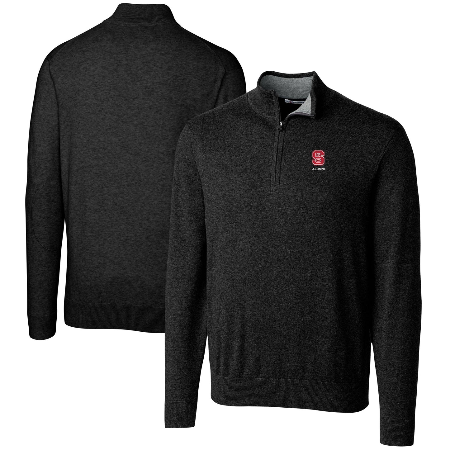 Men's Cutter & Buck Black NC State Wolfpack Alumni Logo Lakemont Tri-Blend Quarter-Zip Pullover Sweater