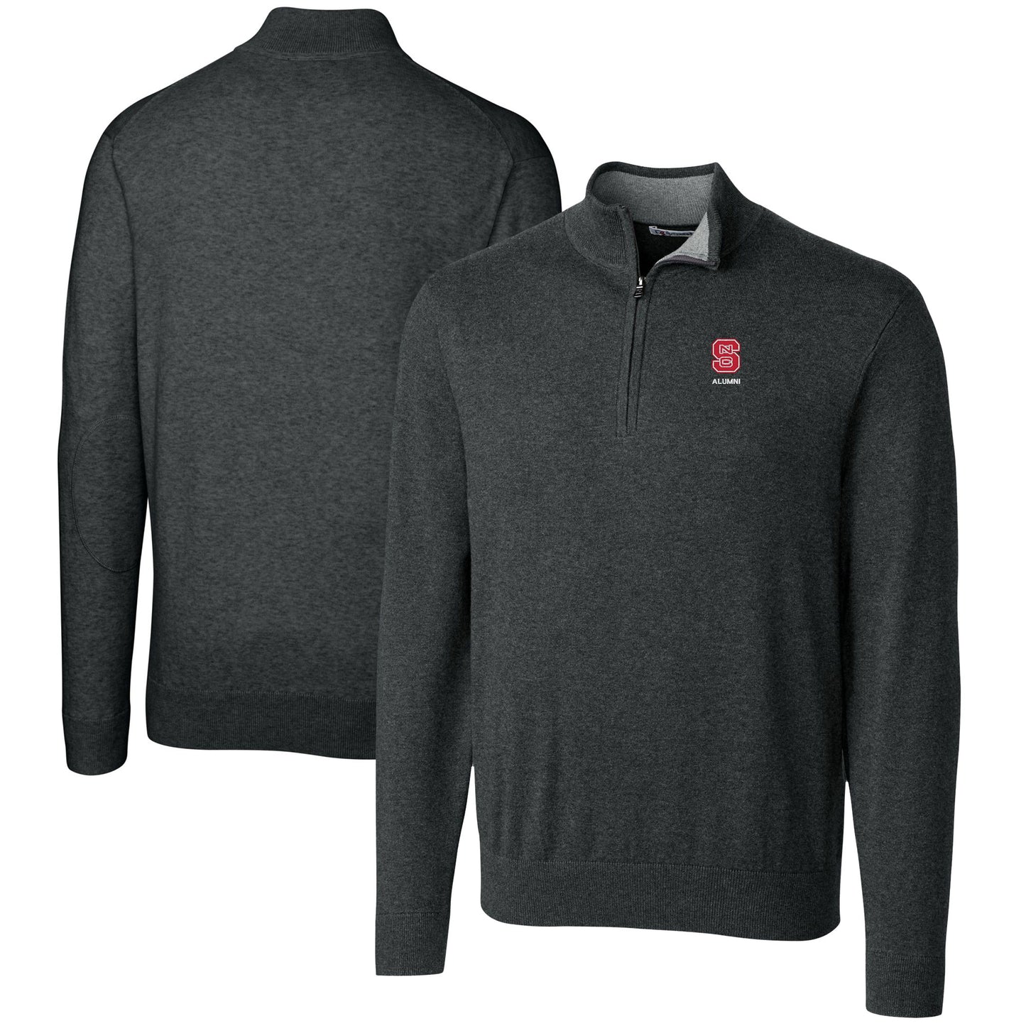 Men's Cutter & Buck Heather Charcoal NC State Wolfpack Alumni Logo Lakemont Tri-Blend Quarter-Zip Pullover Sweater