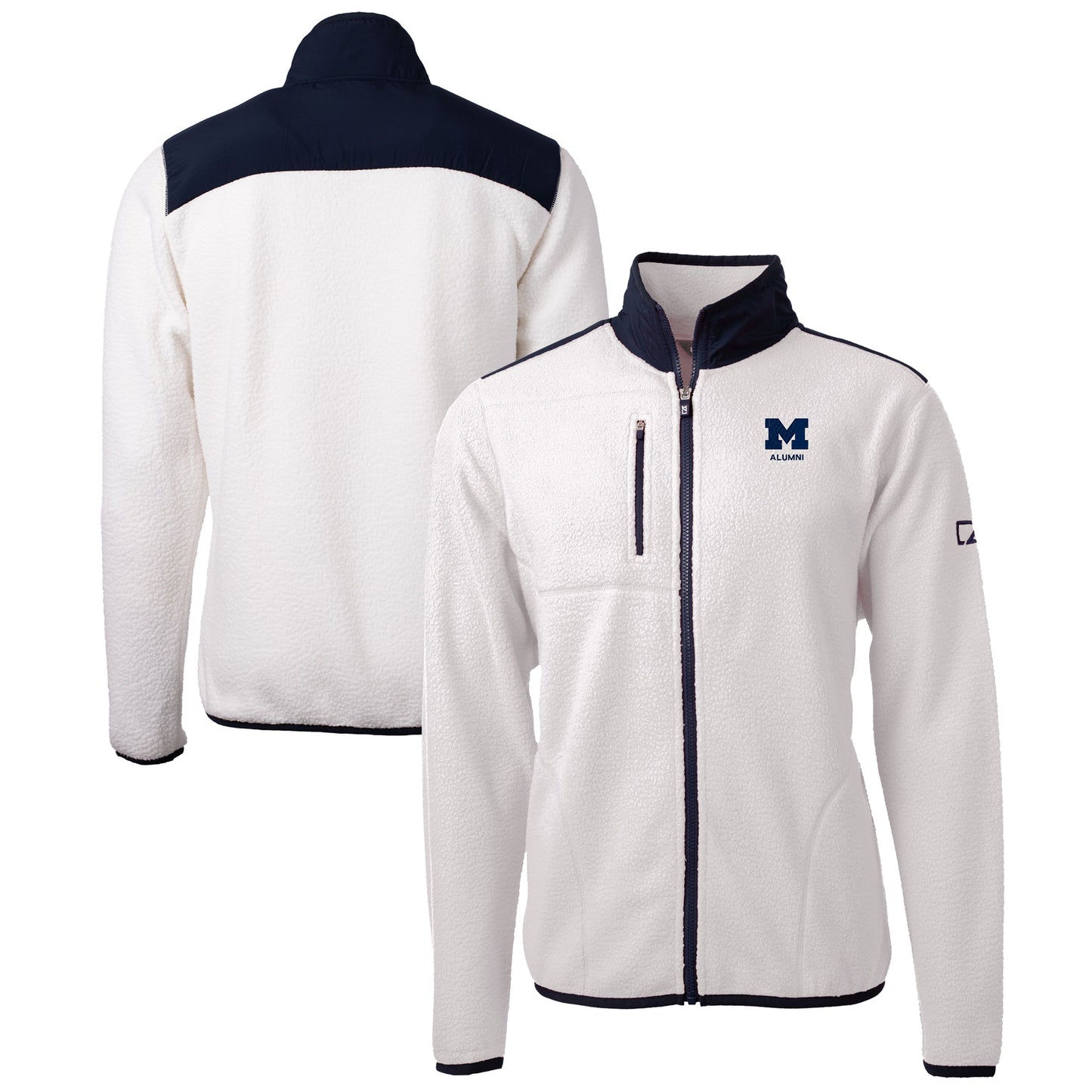 Men's Cutter & Buck Oatmeal Michigan Wolverines Alumni Logo Cascade Eco Sherpa Fleece Full-Zip Jacket