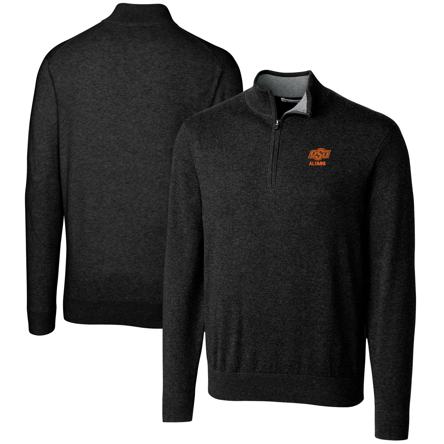 Men's Cutter & Buck Black Oklahoma State Cowboys Alumni Logo Lakemont Tri-Blend Quarter-Zip Pullover Sweater