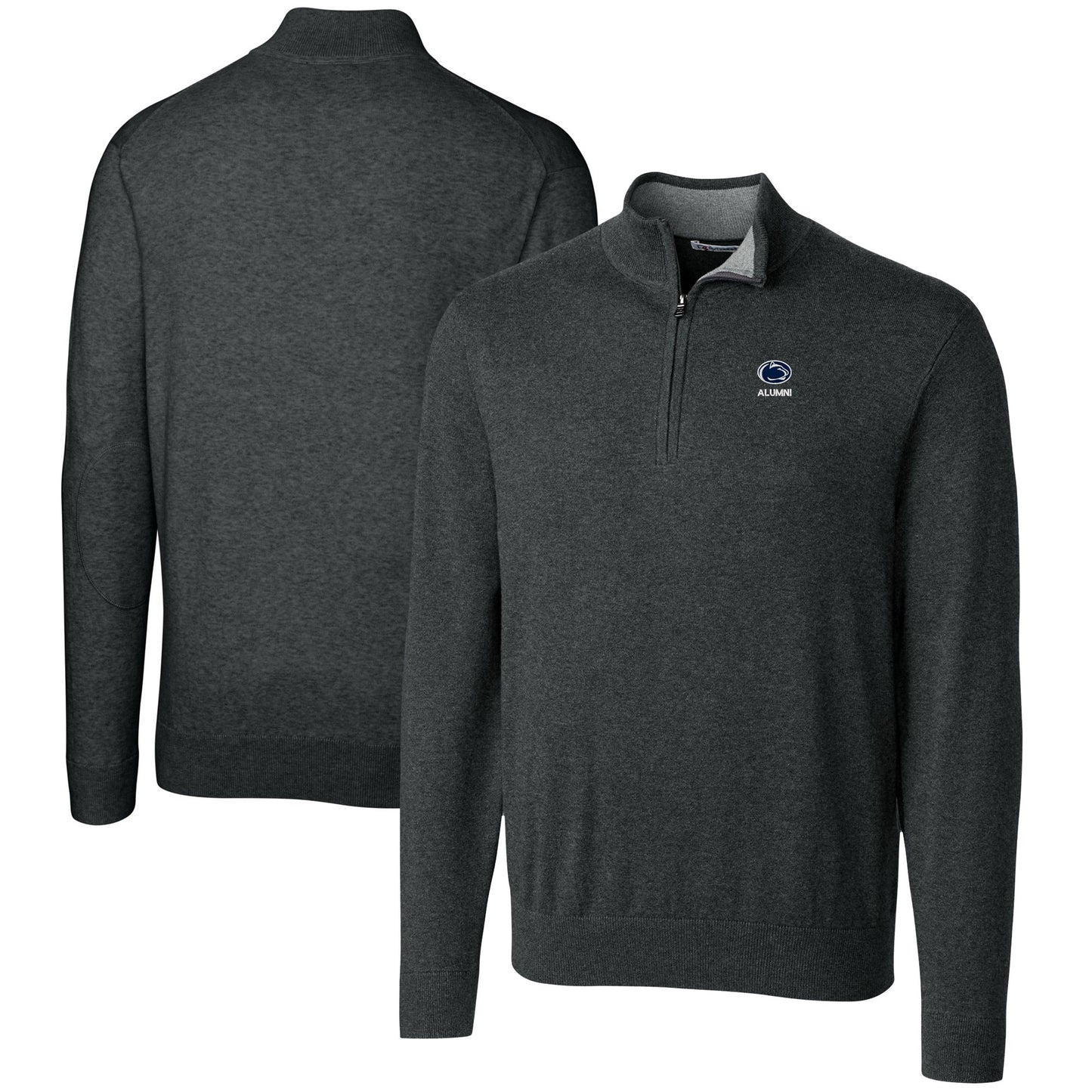 Men's Cutter & Buck Heather Charcoal Penn State Nittany Lions Alumni Logo Lakemont Tri-Blend Quarter-Zip Pullover Sweater