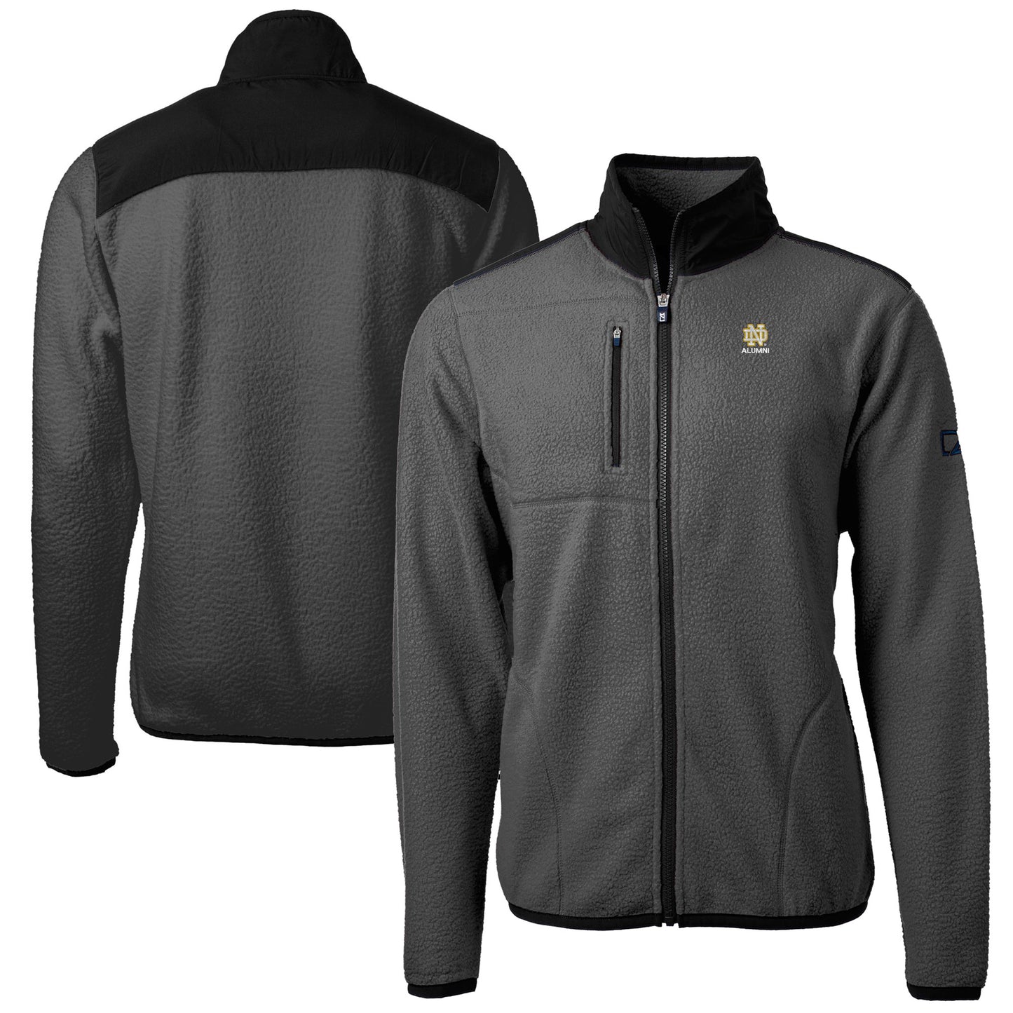 Men's Cutter & Buck Gray Notre Dame Fighting Irish Alumni Logo Cascade Eco Sherpa Fleece Full-Zip Jacket