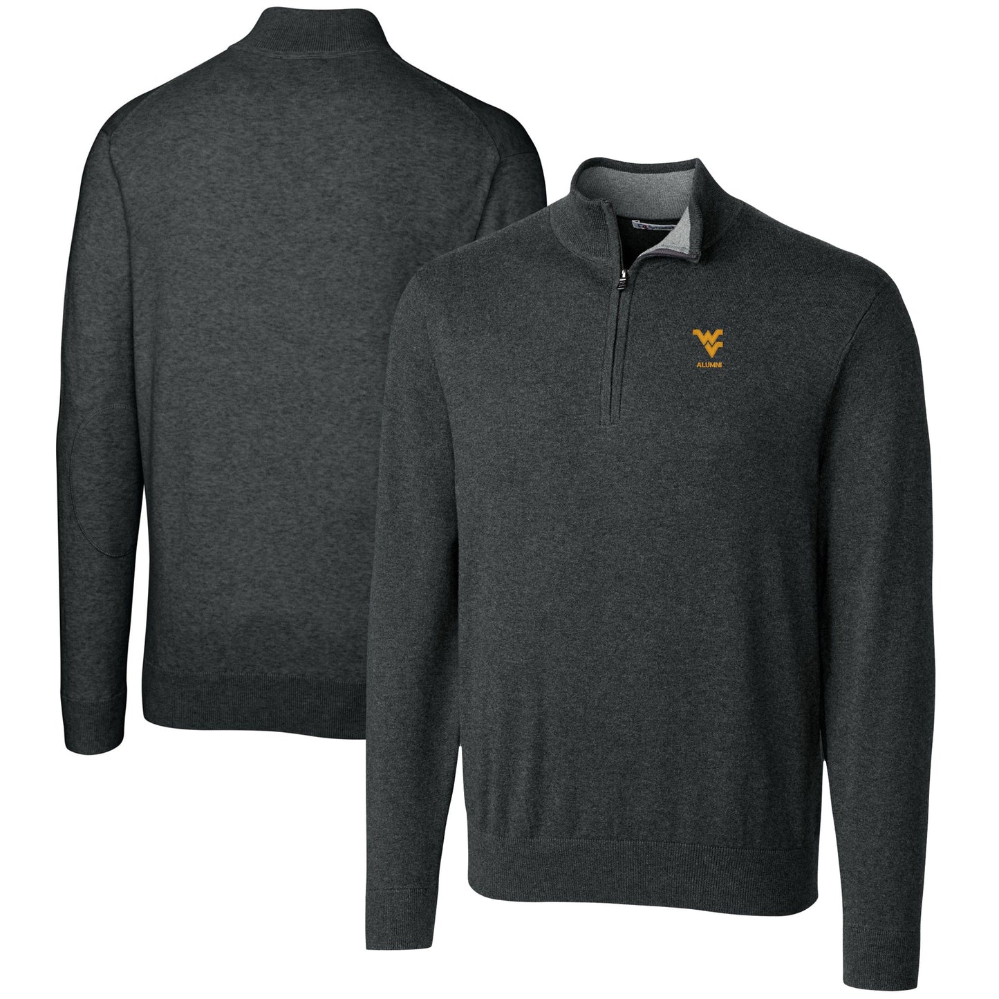 Men's Cutter & Buck Heather Charcoal West Virginia Mountaineers Alumni Logo Lakemont Tri-Blend Quarter-Zip Pullover Sweater