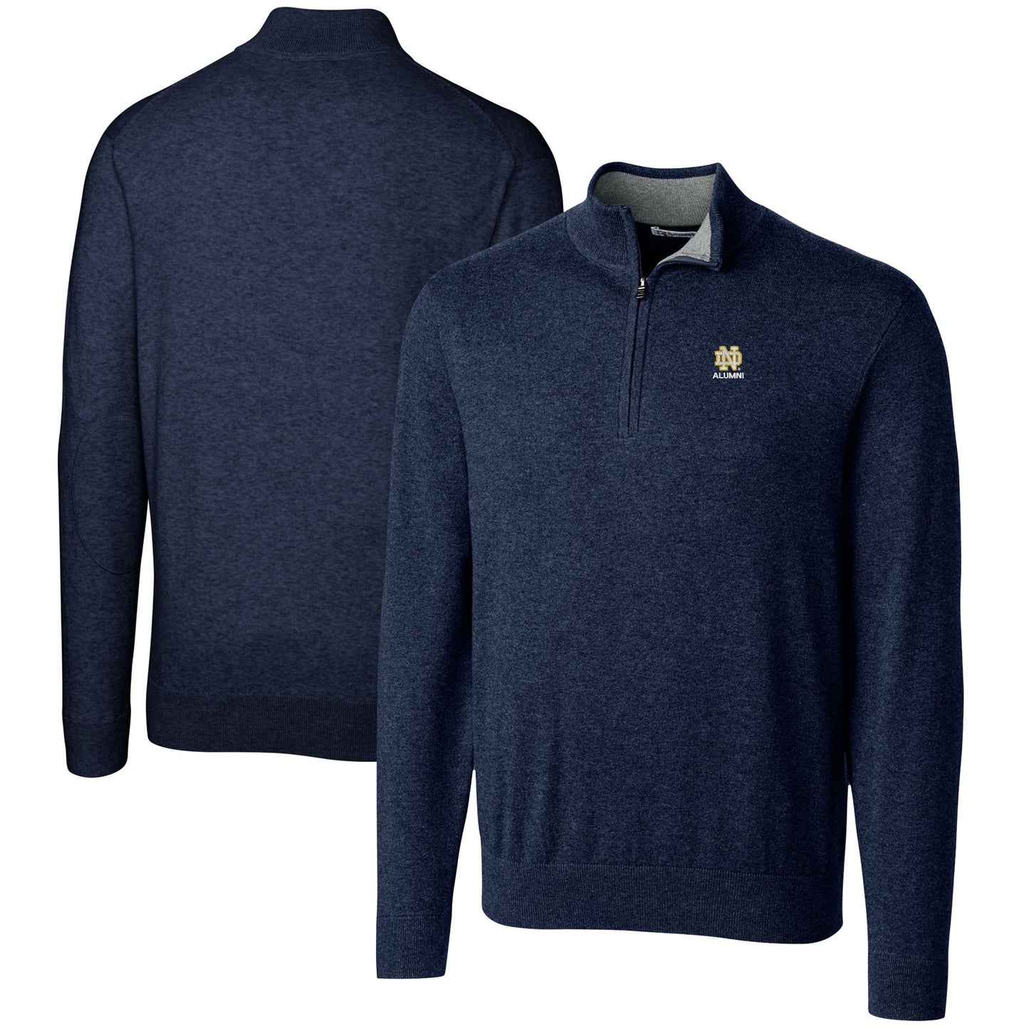 Men's Cutter & Buck Navy Notre Dame Fighting Irish Alumni Logo Lakemont Tri-Blend Quarter-Zip Pullover Sweater