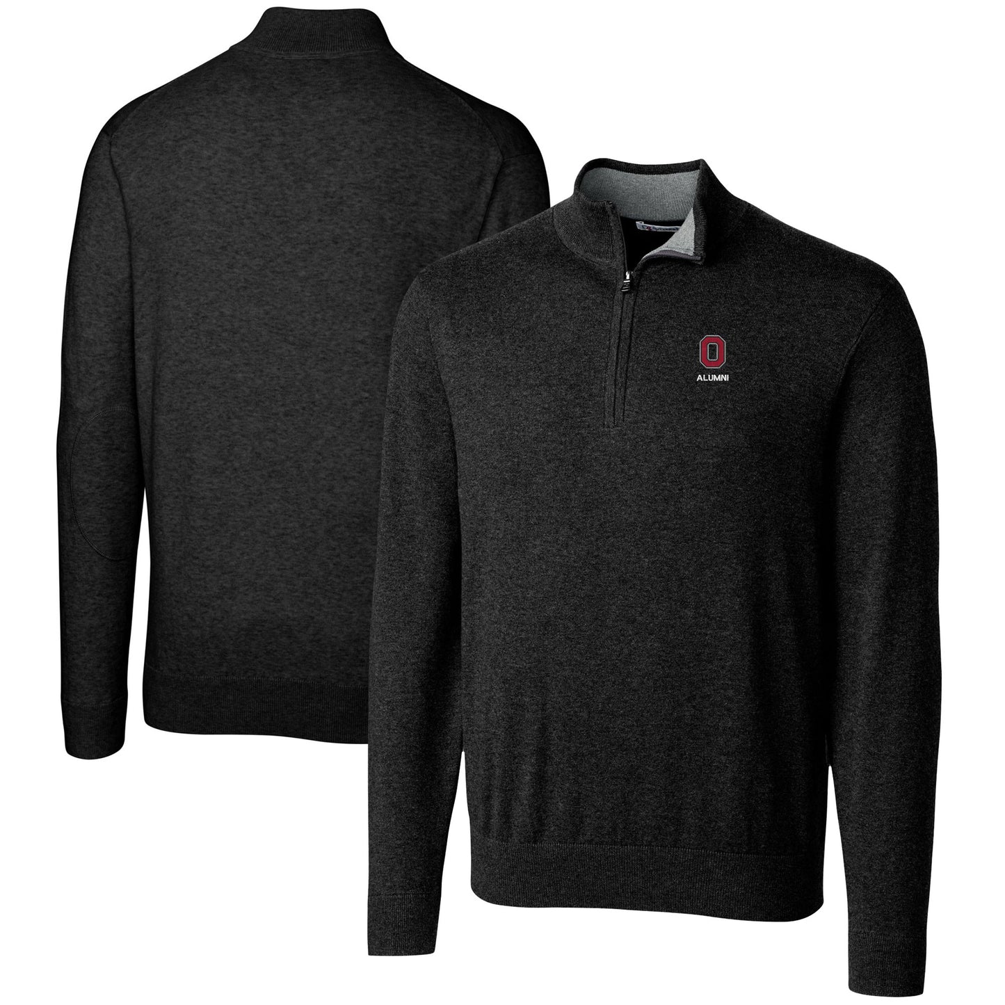 Men's Cutter & Buck Black Ohio State Buckeyes Alumni Logo Lakemont Tri-Blend Quarter-Zip Pullover Sweater