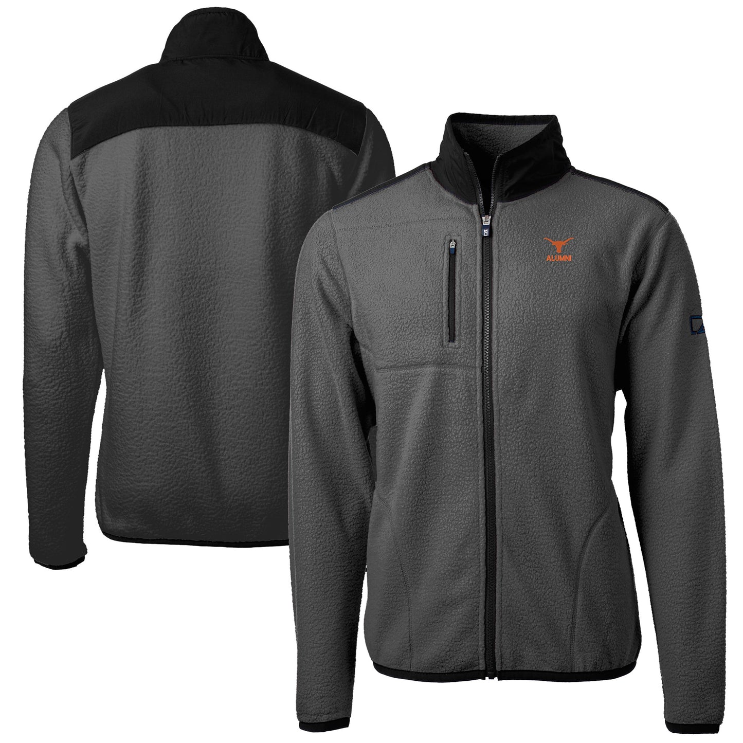 Men's Cutter & Buck Gray Texas Longhorns Alumni Logo Cascade Eco Sherpa Fleece Full-Zip Jacket