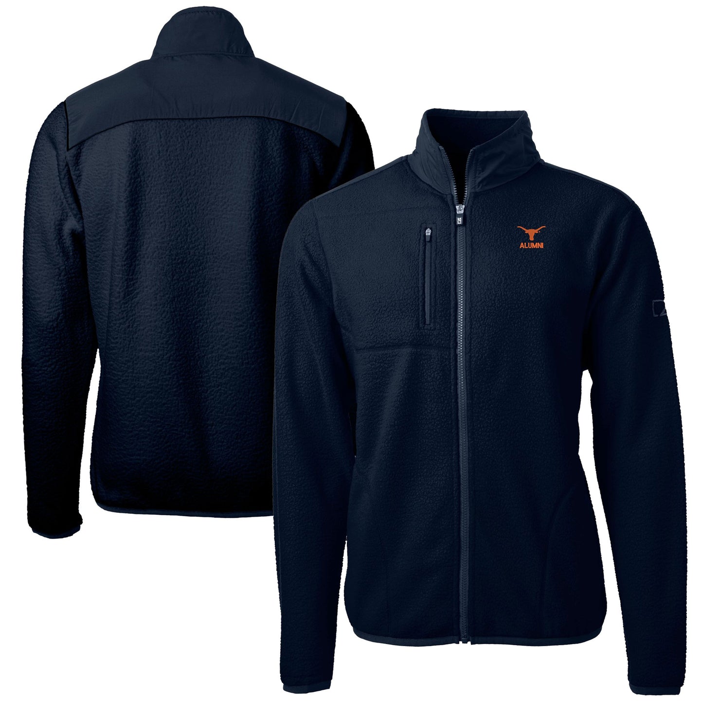 Men's Cutter & Buck Navy Texas Longhorns Alumni Logo Cascade Eco Sherpa Fleece Full-Zip Jacket