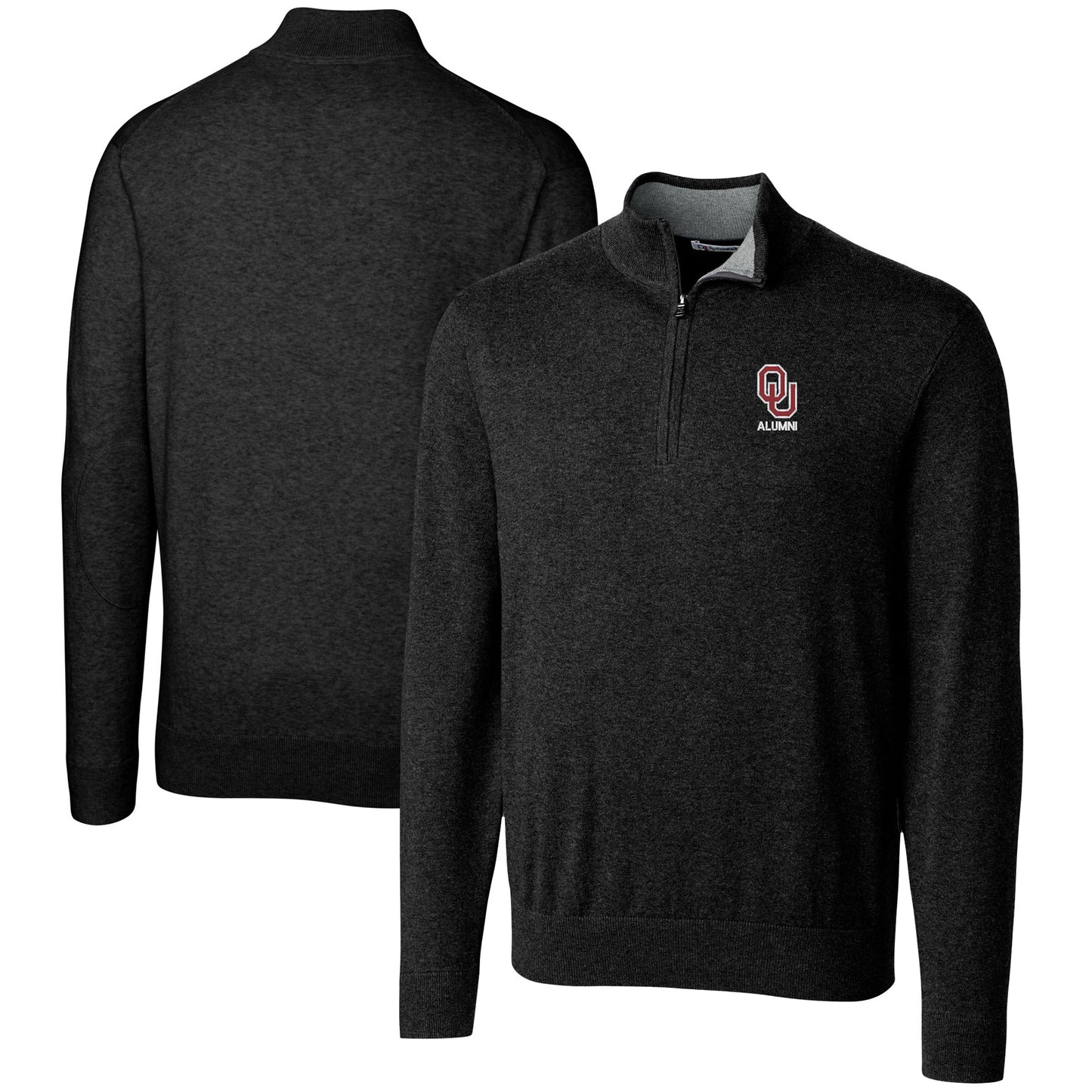 Men's Cutter & Buck Black Oklahoma Sooners Alumni Logo Lakemont Tri-Blend Quarter-Zip Pullover Sweater