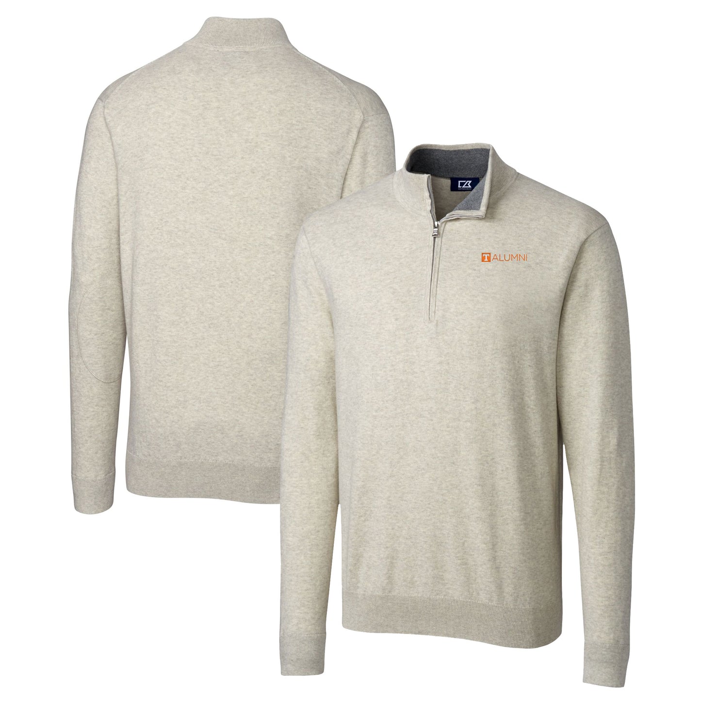 Men's Cutter & Buck Oatmeal Tennessee Volunteers Alumni Logo Lakemont Tri-Blend Quarter-Zip Pullover Sweater