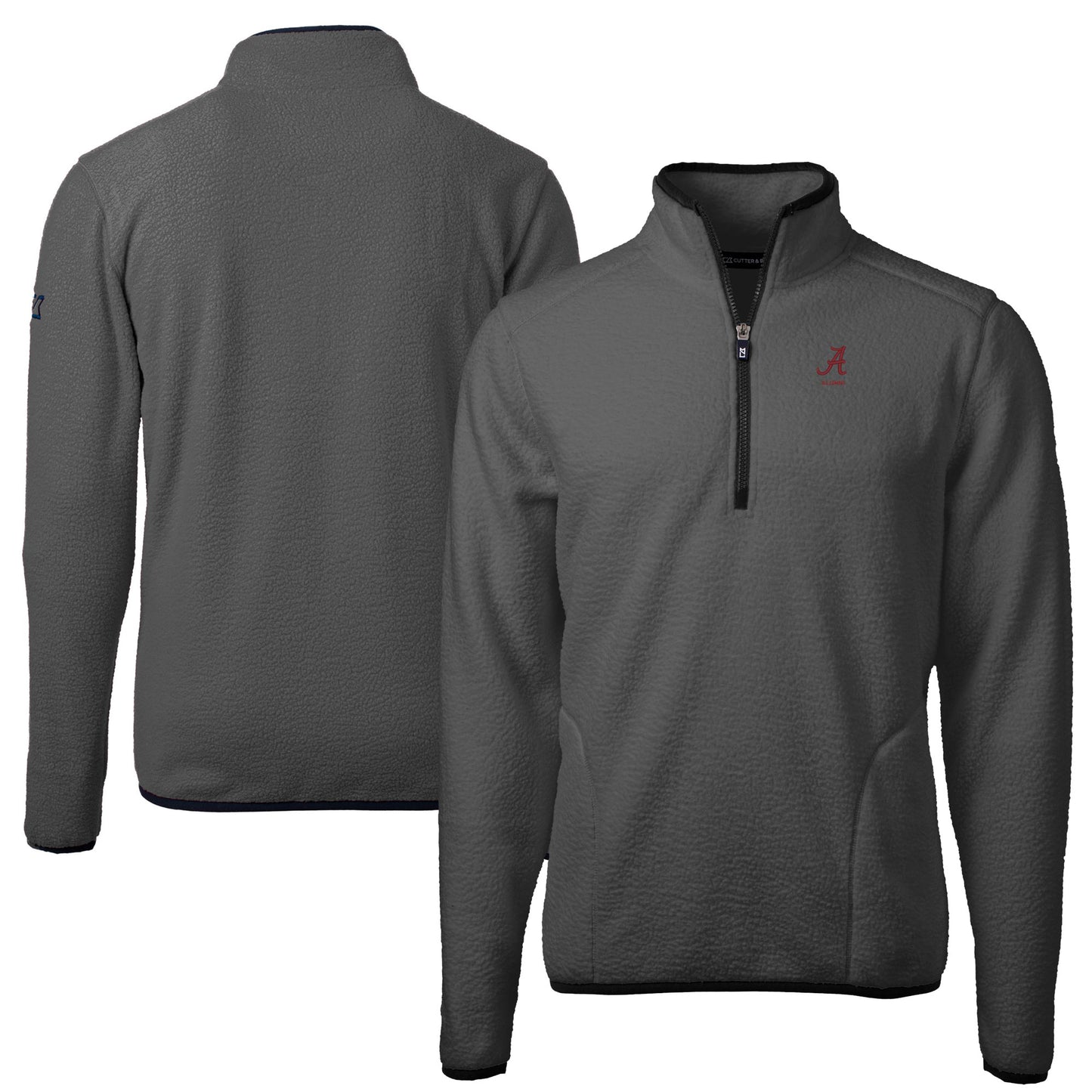 Men's Cutter & Buck Gray Alabama Crimson Tide Alumni Logo Cascade Eco Sherpa Fleece Quarter-Zip Pullover Jacket
