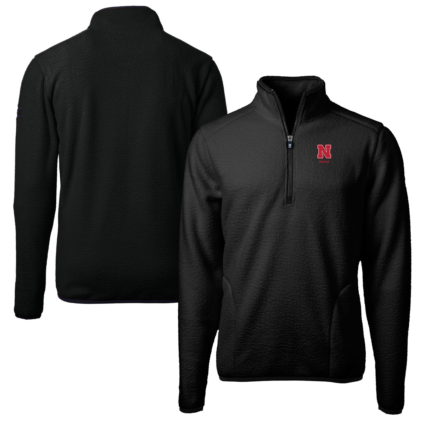 Men's Cutter & Buck Black Nebraska Huskers Alumni Logo Cascade Eco Sherpa Fleece Quarter-Zip Pullover Jacket